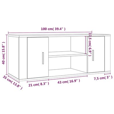 vidaXL Έπιπλο Τηλεόρασης Γκρι Sonoma 100x35x40 εκ. από Επεξεργ. Ξύλο