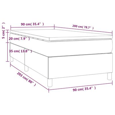 vidaXL Κρεβάτι Boxspring με Στρώμα Σκούρο Γκρι 90x200 εκ. Υφασμάτινο