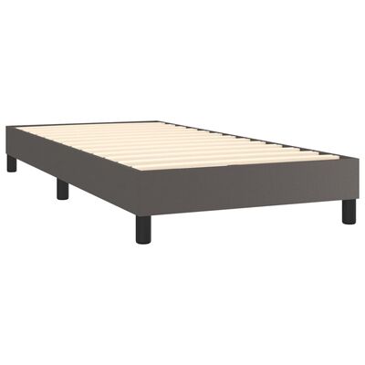 vidaXL Κρεβάτι Boxspring με Στρώμα Γκρι 90x200 εκ. από Συνθετικό Δέρμα