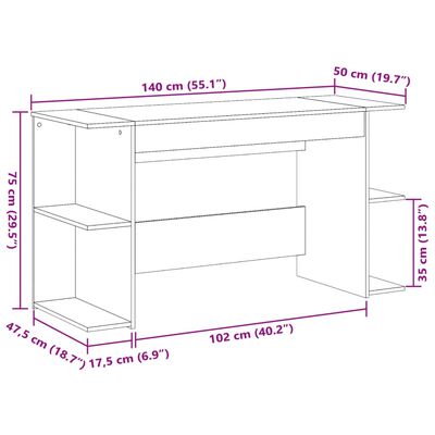 vidaXL Γραφείο Καφέ Δρυς 140 x 50 x 75 εκ. από Επεξεργασμένο Ξύλο