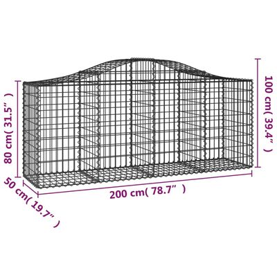 vidaXL Συρματοκιβώτια Τοξωτά 2 τεμ. 200x50x80/100 εκ. Γαλβαν. Ατσάλι