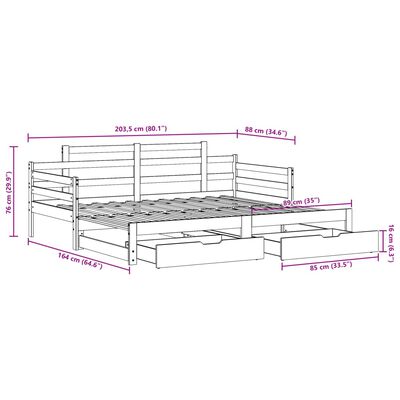 vidaXL Καναπές Κρεβάτι Συρόμενος Χωρίς Στρώμα 80x200 εκ. & Συρτάρια