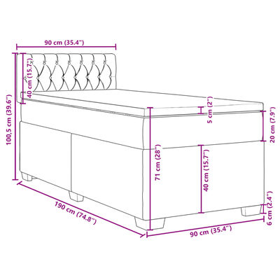 vidaXL Κρεβάτι Boxspring με Στρώμα Μπλε 90x190 εκ.Υφασμάτινο