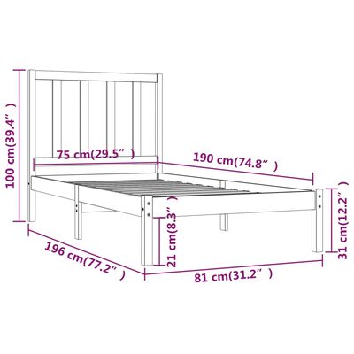 vidaXL Πλαίσιο Κρεβατιού Μελί 75x190 εκ. Ξύλο Πεύκου Small Single