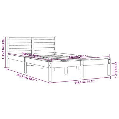 vidaXL Σκελετός Κρεβατιού Χωρίς Στρώμα Καφέ 140x200 Μασίφ Ξύλο Πεύκου