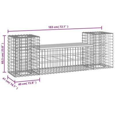 vidaXL Παγκάκι Κήπου Συρματοκιβώτιο 184x41x60,5 εκ. Μασίφ Ξύλο Πεύκου