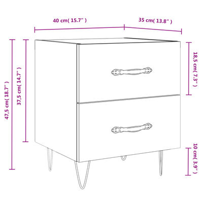 vidaXL Κομοδίνα 2 τεμ. Γκρι Sonoma 40 x 35 x 47,5 εκ. Επεξεργ. Ξύλο