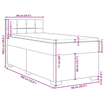 vidaXL Κρεβάτι Boxspring με Στρώμα Μαύρο 90x190 εκ.Υφασμάτινο