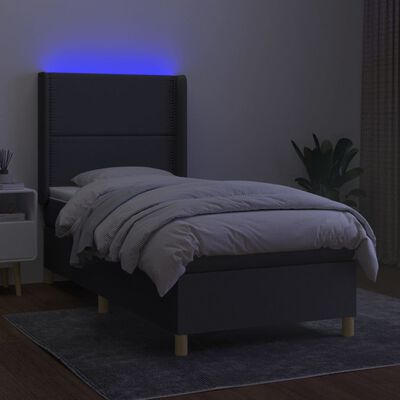 vidaXL Κρεβάτι Boxspring με Στρώμα & LED Σκ.Γκρι 80x200 εκ. Υφασμάτινο