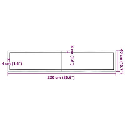 vidaXL Επιφ Τραπεζιού Αν Καφέ 220x40x(2-6)εκ.Ακατέργ. Μασίφ Ξύλο Δρυός