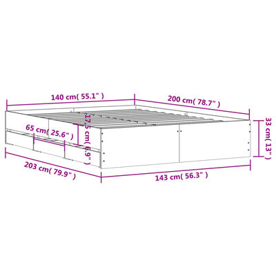 vidaXL Πλαίσιο Κρεβατιού με συρτάρια Γκρι sonoma 140x200εκ. Επεξ. Ξύλο