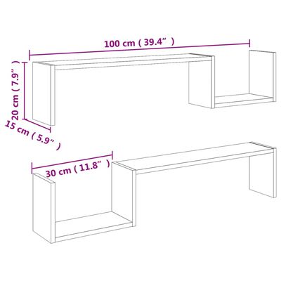 vidaXL Ραφιέρες Τοίχου 2 τεμ. Γκρι Σκυρ. 100 x 15 x 50 εκ. Μοριοσανίδα