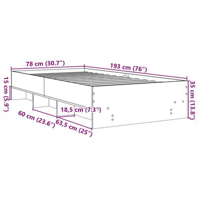 vidaXL Πλαίσιο Κρεβατιού Καπνιστή Δρυς 75x190 εκ. Επεξεργασμένο Ξύλο