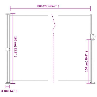 vidaXL Σκίαστρο Πλαϊνό Συρόμενο Τερακότα 160 x 500 εκ.