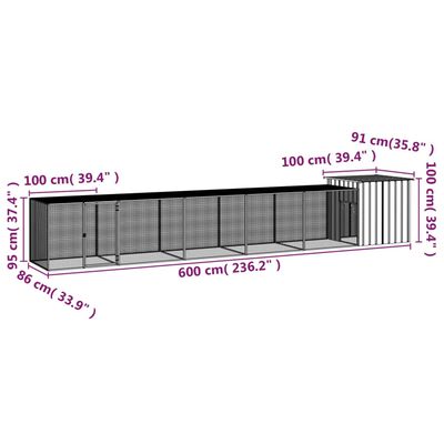 vidaXL Κοτέτσι - Κλουβί Γκρι 600x91x100 εκ. από Γαλβανισμένο Χάλυβα