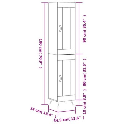 vidaXL Ντουλάπι Καφέ Δρυς 34,5 x 34 x 180 εκ. από Επεξεργασμένο Ξύλο