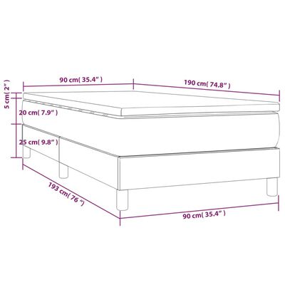 vidaXL Κρεβάτι Boxspring με Στρώμα Ανοιχτό Γκρι 90x190 εκ. Βελούδινο