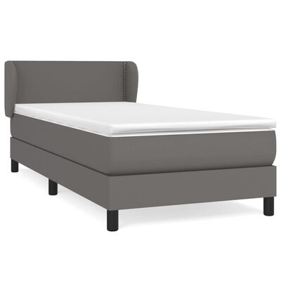 vidaXL Κρεβάτι Boxspring με Στρώμα Γκρι 90x200 εκ. από Συνθετικό Δέρμα