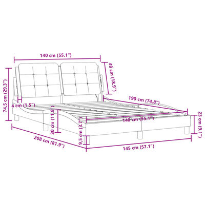 vidaXL Πλαίσιο Κρεβατιού με LED Μαύρο 140x190 εκ. Συνθετικό Δέρμα