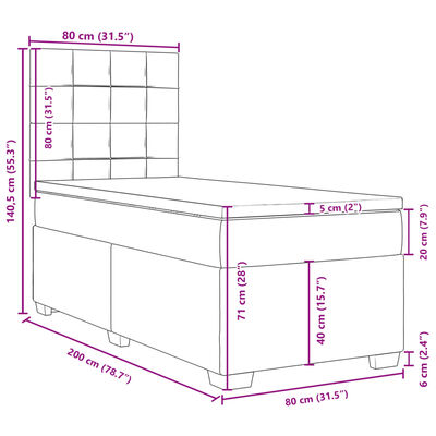 vidaXL Κρεβάτι Boxspring με Στρώμα Ροζ 80 x 200 εκ. Βελούδινο