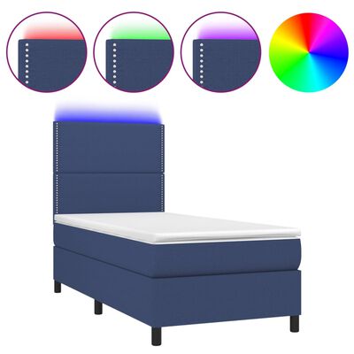 vidaXL Κρεβάτι Boxspring με Στρώμα & LED Μπλε 90x190 εκ. Υφασμάτινο