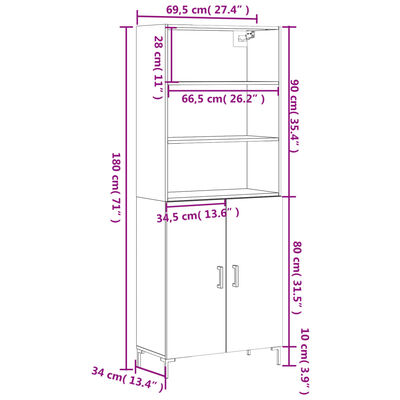 vidaXL Ντουλάπι Sonoma δρυς 69,5 x 34 x 180 εκ. από Επεξεργασμένο Ξύλο