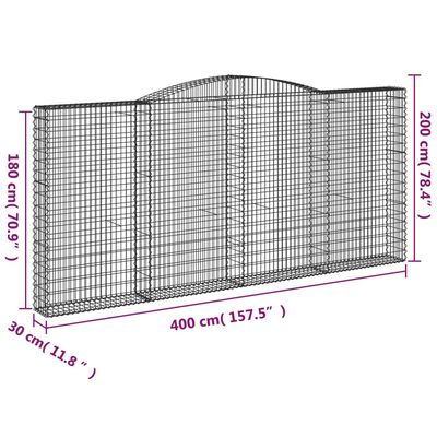 vidaXL Συρματοκιβώτια Τοξωτά 2 τεμ. 400x30x180/200 εκ. Γαλβαν. Ατσάλι