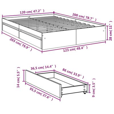 vidaXL Πλαίσιο Κρεβατιού με συρτάρια Γκρι sonoma 120x200εκ. Επεξ. Ξύλο