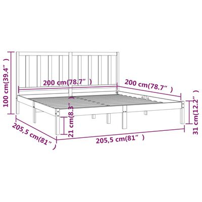 vidaXL Πλαίσιο Κρεβατιού Μαύρο 200 x 200 εκ. από Μασίφ Ξύλο Πεύκου