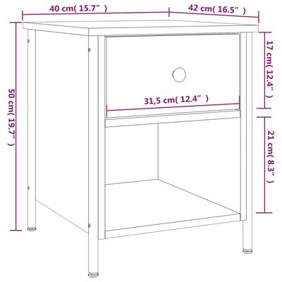 vidaXL Κομοδίνο Καφέ Δρυς 40 x 42 x 50 εκ. από Επεξεργασμένο Ξύλο