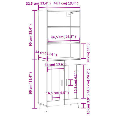 vidaXL Ντουλάπι Λευκό 69,5x34x180 εκ. από Επεξεργασμένο Ξύλο