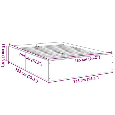 vidaXL Πλαίσιο Κρεβατιού Μαύρο 135x190 εκ. Επεξεργ. Ξύλο