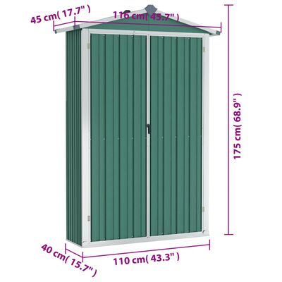 vidaXL Αποθήκη Κήπου Πράσινη 116x45x175 εκ. από Γαλβανισμένο Ατσάλι