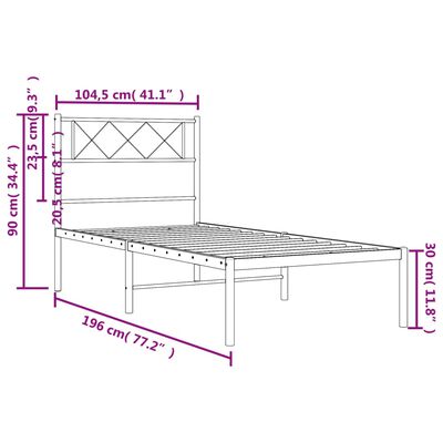 vidaXL Πλαίσιο Κρεβατιού με Κεφαλάρι Μαύρο 100 x 190 εκ. Μεταλλικό