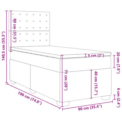 vidaXL Κρεβάτι Boxspring με Στρώμα Μπλε 90x190 εκ.Υφασμάτινο