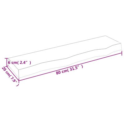 vidaXL Ράφι Τοίχου Ανοιχτό Καφέ 80x20x6 εκ. Επεξεργ. Μασίφ Ξύλο Δρυός