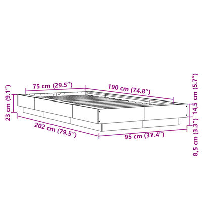 vidaXL Πλαίσιο Κρεβατιού Μαύρο 75 x 190 εκ. από Επεξεργασμένο Ξύλο