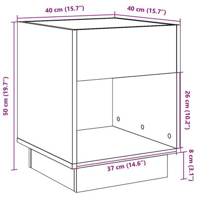 vidaXL Κομοδίνο Άπειρο Φως LED Γκρι Sonoma 40x40x50 εκ.