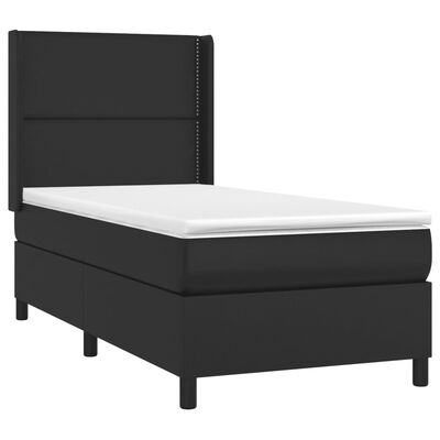 vidaXL Κρεβάτι Boxspring με Στρώμα & LED Μαύρο 90x200 εκ. Συνθ. Δέρμα