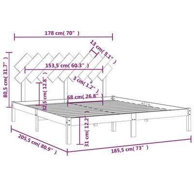 vidaXL Πλαίσιο Κρεβατιού 180 x 200 εκ. Μασίφ Ξύλο Super King Size