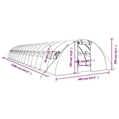 vidaXL Θερμοκήπιο Πράσινο 64 μ² 16 x 4 x 2 μ. με Ατσάλινο Πλαίσιο