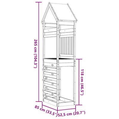 vidaXL Πύργος με Τοίχο Αναρρίχησης 85x52,5x265 εκ. Μασίφ Ξύλο Πεύκου