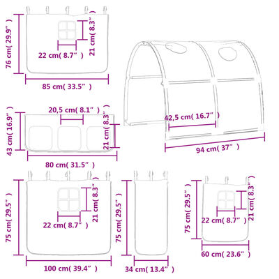 vidaXL Υπερυψ. Κρεβάτι με Τούνελ Μπλε 80 x 200 εκ. Μασίφ Ξύλο Πεύκου