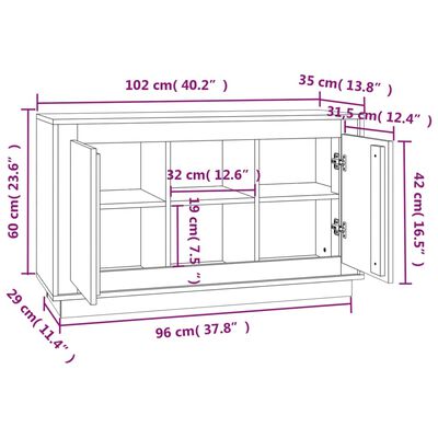 vidaXL Ντουλάπι Γκρι Sonoma 102x35x60 εκ. από Επεξεργασμένο Ξύλο