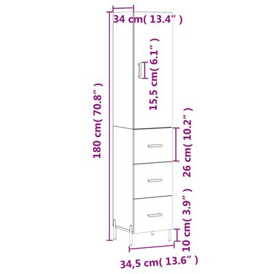 vidaXL Ντουλάπι Λευκό 34,5 x 34 x 180 εκ. από Επεξεργασμένο Ξύλο