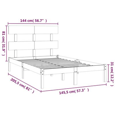 vidaXL Πλαίσιο Κρεβατιού Μαύρο 140 x 200 εκ. από Μασίφ Ξύλο