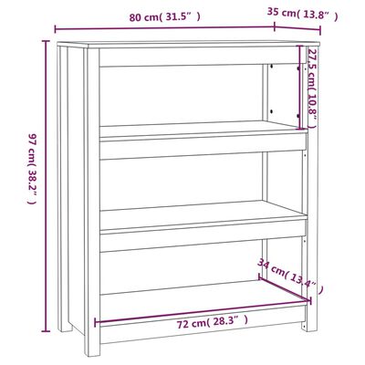 vidaXL Βιβλιοθήκη 80 x 35 x 97 εκ. από Μασίφ Ξύλο Πεύκου