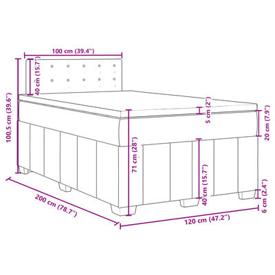 vidaXL Κρεβάτι Boxspring με Στρώμα Ανοιχτό Γκρι 120x200 εκ. Υφασμάτινο