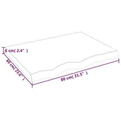 vidaXL Επιφάνεια Τραπεζιού 80x60x(2-6) εκ Ακατέργαστο Μασίφ Ξύλο Δρυός