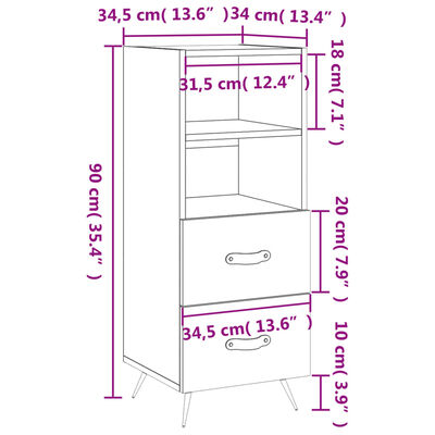 vidaXL Ντουλάπι Γκρι Σκυροδέματος 34,5x34x90 εκ. Επεξεργασμένο Ξύλο